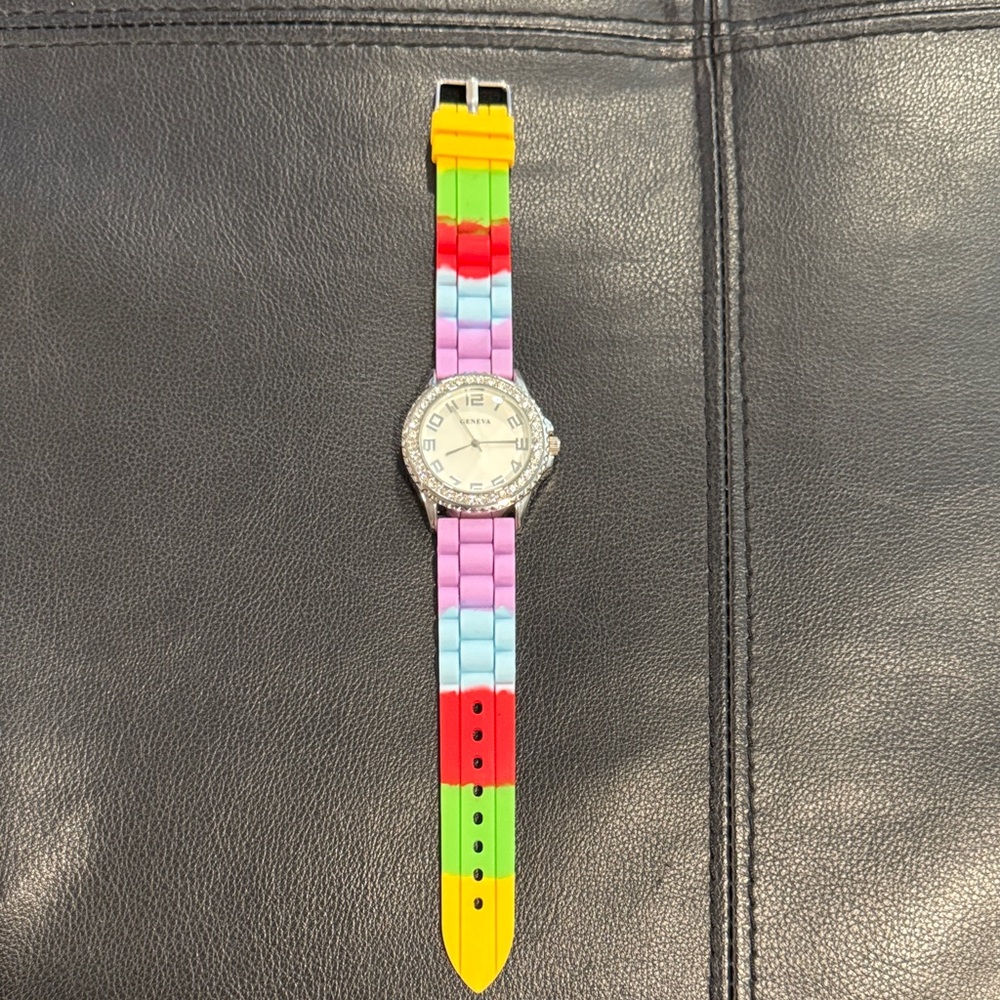 Geneva Multicolor Silicone Watch with Silver Accents